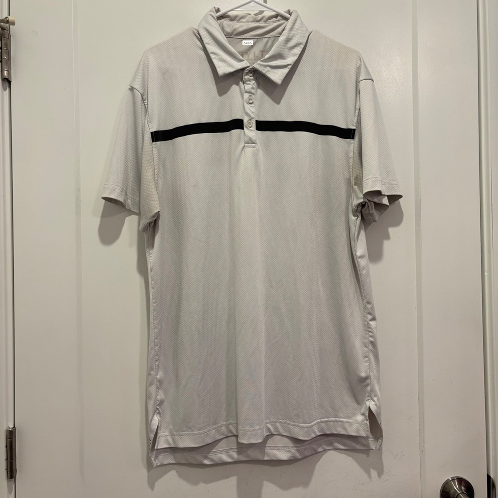 BYLT Basics Mens Gray Performance Polo Shirt Black Chest Stripe Size L